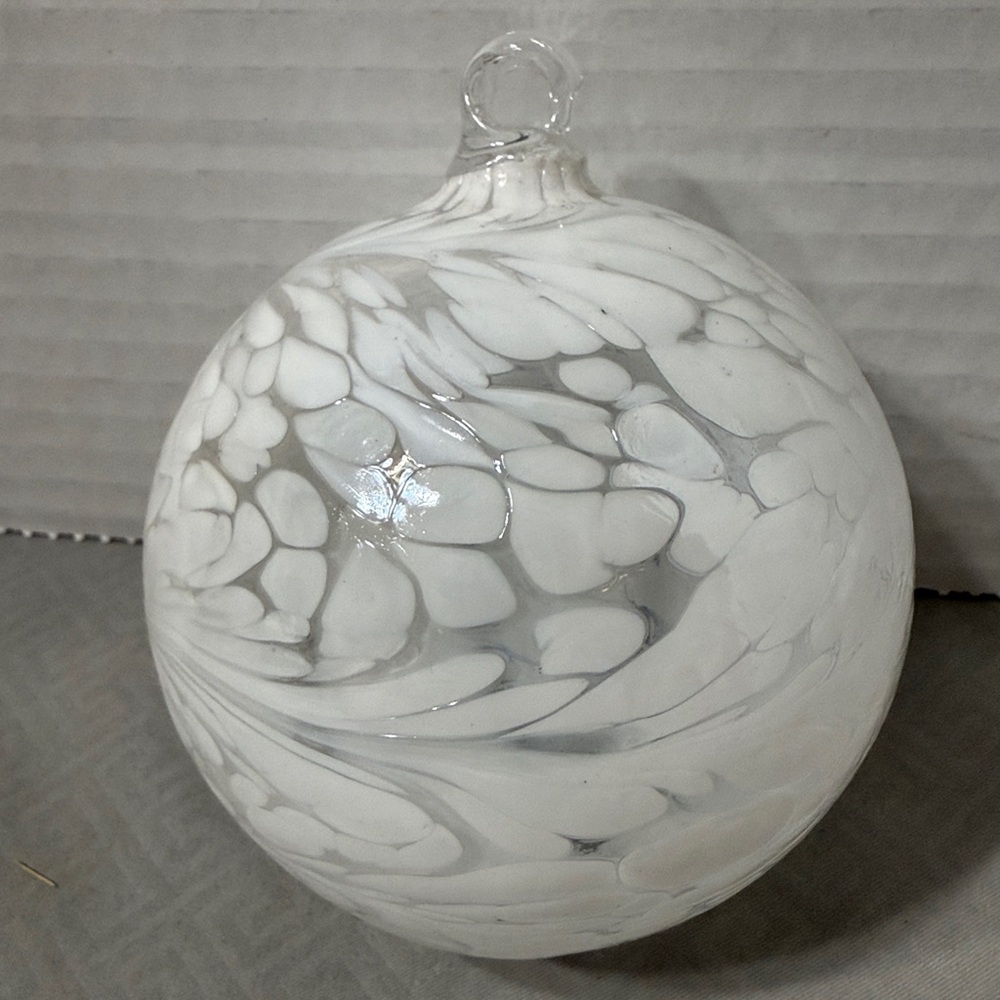 Huta Szkla Zorza Handmade Mouthblown White Glass Ornament From Poland Gift